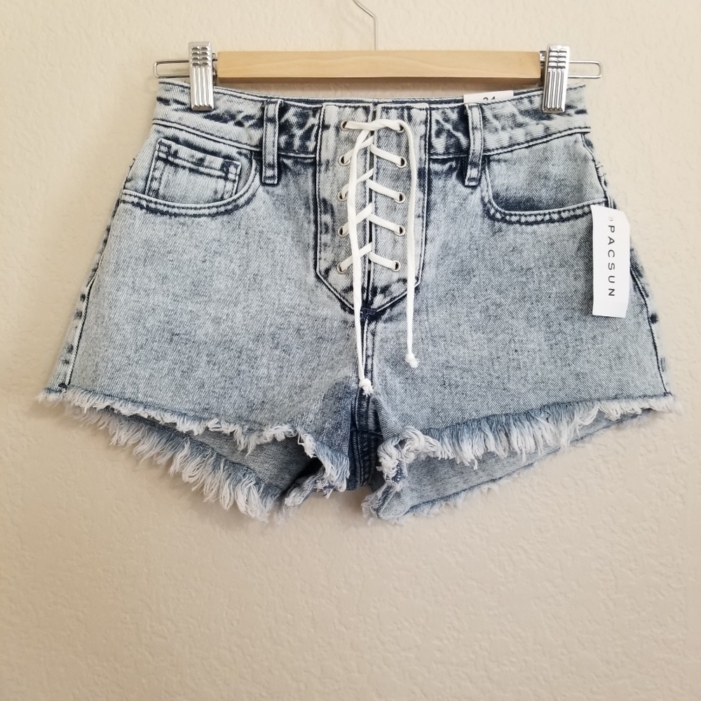 PacSun Light Wash Lace-Up High-Rise Denim Shorts